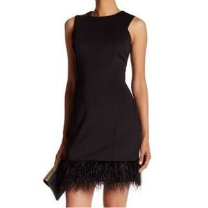Maia LBD Black Sleeveless Feather Trim Dress